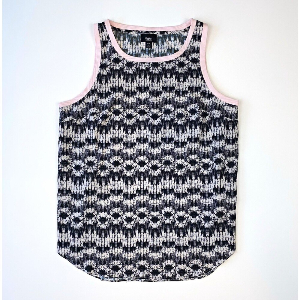 Vintage Y2K Mossimo Geometric Tank Top Black Cream Pink Sleeveless Blouse  XS